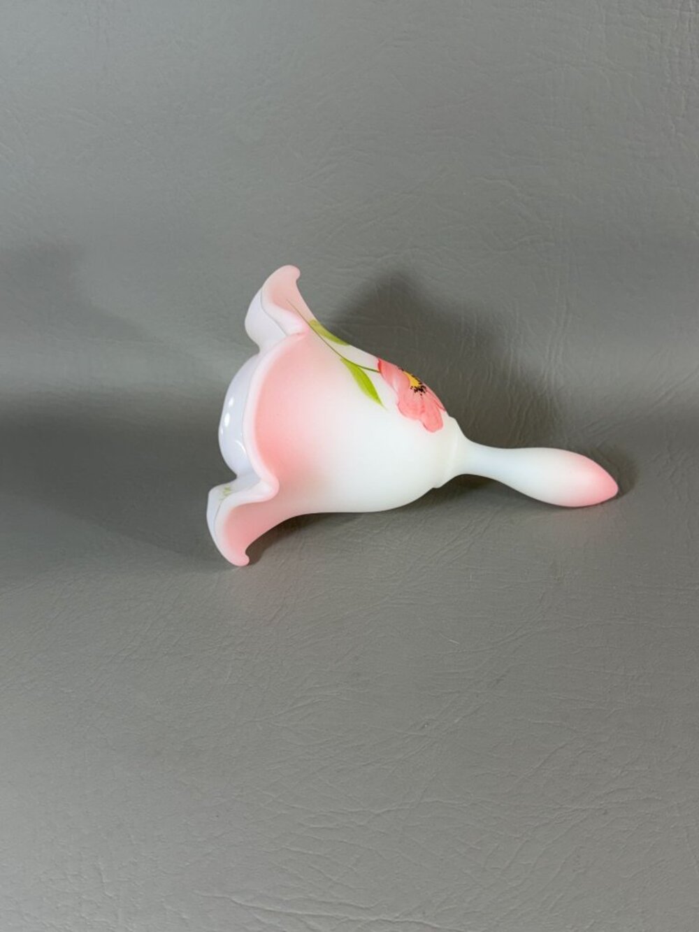 Vintage Fenton Art Glass Bell Hand-Painted Floral Signed M. Kibbe Satin Pink - Picture 16 of 16